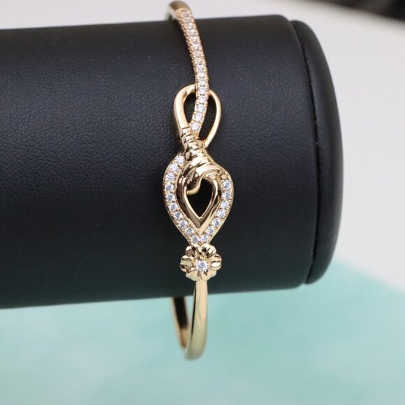 Elegant Teardrop Rose Gold Bangle with Floral Accent and Stones, XPBL0467 - Picture 9 of 12